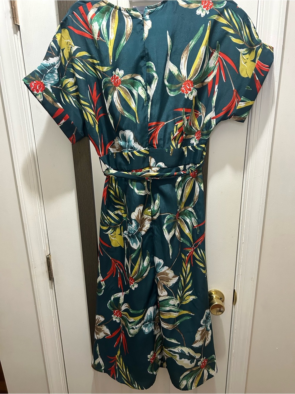 WD.NY Teal Floral Midi Dress with Red & Yellow Accents
